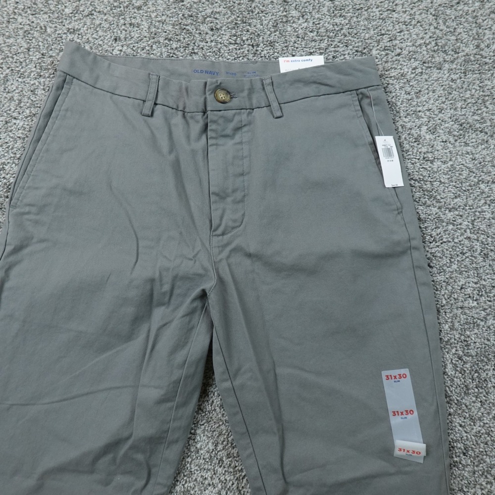 NEW Old Navy Pants Mens 31X30 Gray Slim Chino Trouser Flat Front Flex Stretch